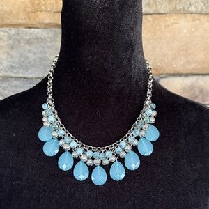 NWOT Silver and Blue Statement Necklace and Earring Set